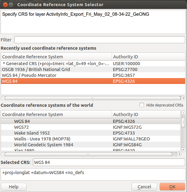 Specify Coordinate Reference System